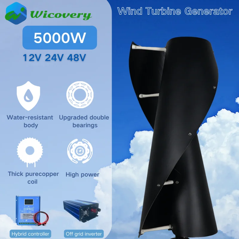 5000W Vertical Wind Turbine Electric Generator Power 2 Fan Blades 48v 24v 12v Free Energy Optional Off Grid System For Home Use