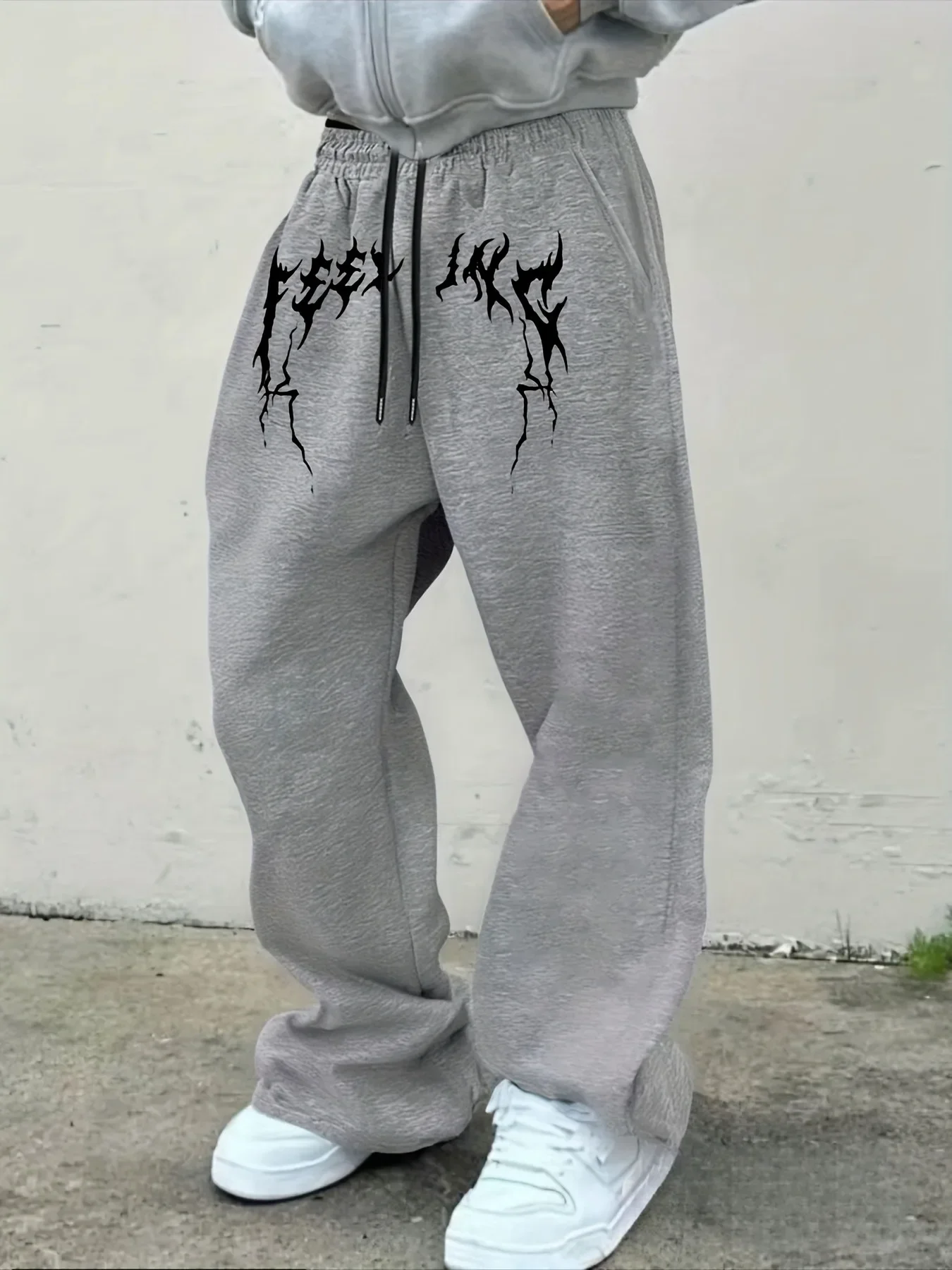 

Autumn and Winter Men's Black Jogging Pants Gothic Style Printed Text Pattern Street Sweatpants Casual Drawstring Trousers S-3XL