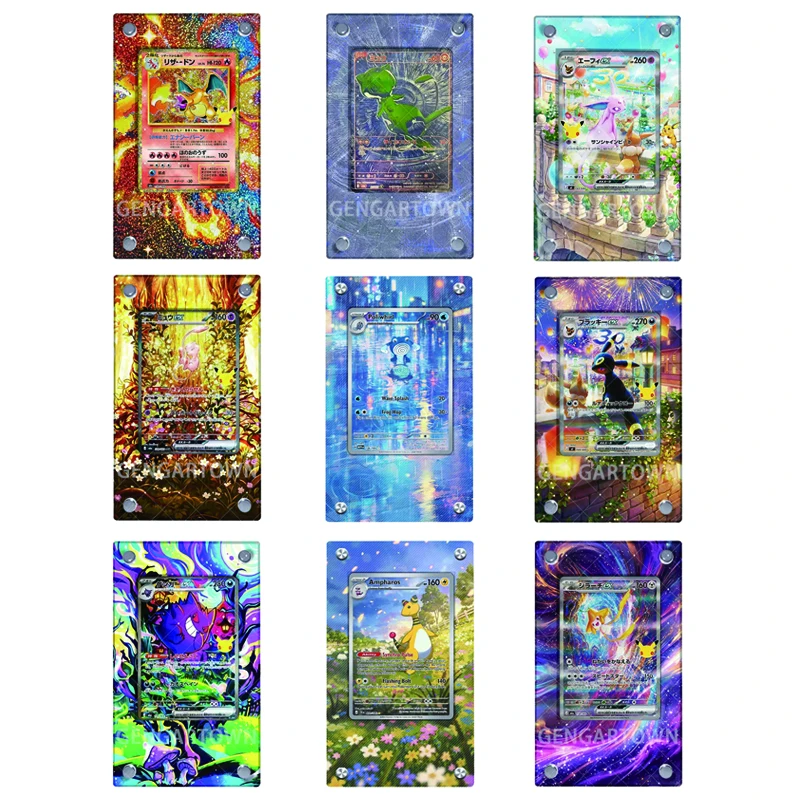 Pocket Monster 30th Anniversary Celebration Card Display Stand PTCG Gengar Poliwhip Espeon Ampharos Charizard Jirachi Card Frame