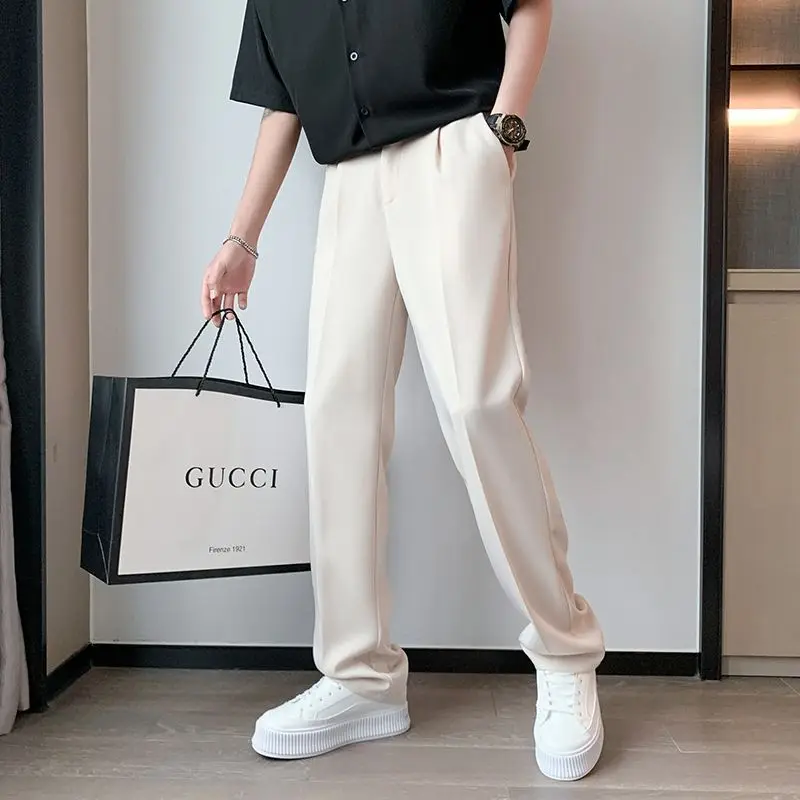 Spring Summer New Solid Color Casual Loose Suit Pants Man High Street Zipper Patchwork Button Pockets All-match Straight Pants