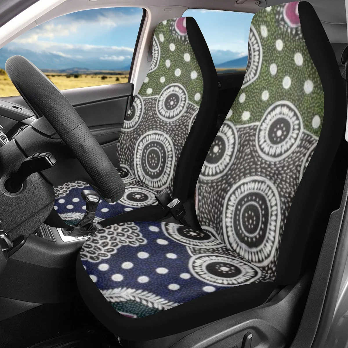 Australia Aboriginal 2Pcs Front Car Seat Covers Automobile Protector Soft Universal Luxury For Most SUV Truck Van Car Accessory