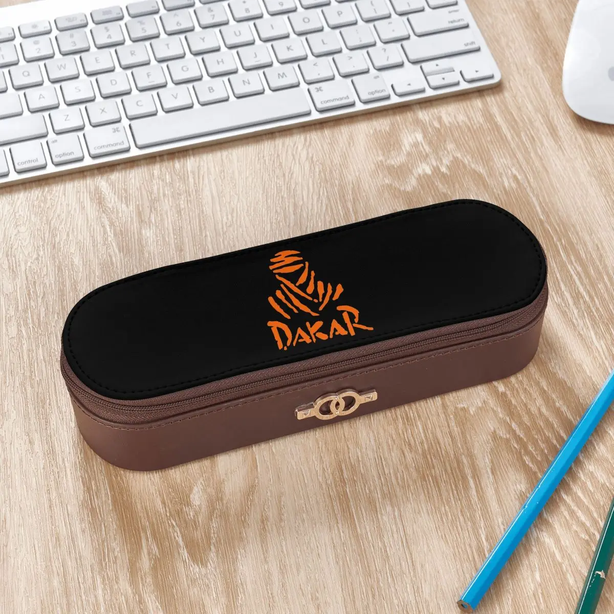Dakar Rally Motorcycle Leather Pencil Cases Pencil Pouch Storage Stationery Supplies Pen Box Pencil Bag for Studen School