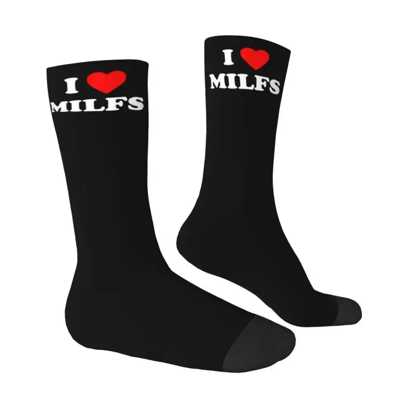 I Love Milfs 남녀공용 크루 양말, 남녀공용 패션 I 하트 Milfs 원피스 양말, 통기성 농구 양말