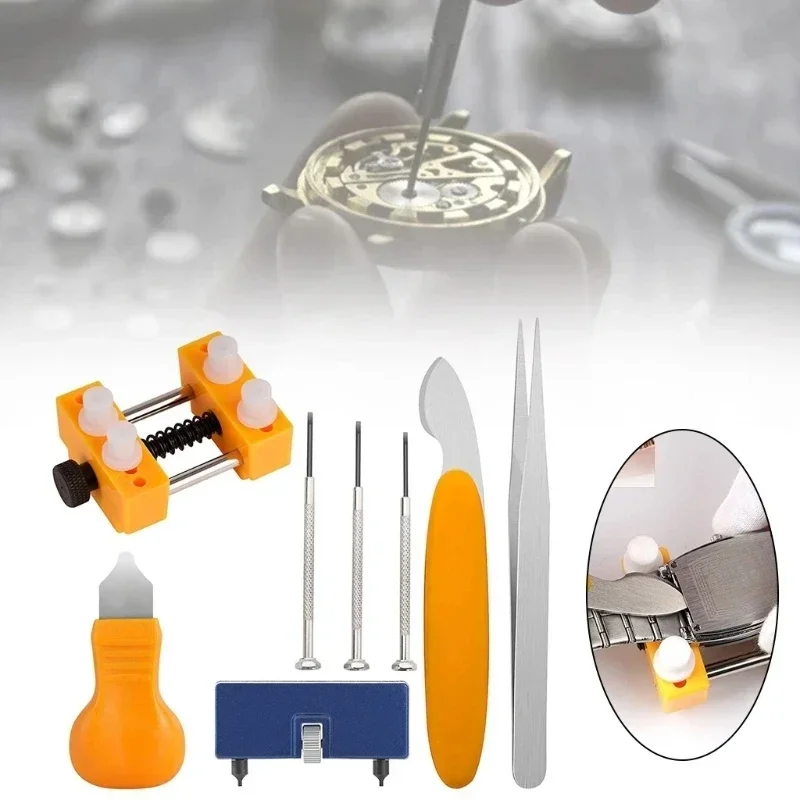 8 Pcs Professional Watchmaker Repair Tool Kit Watch Opener Knife Back Cover Remover for Battery Change Watch Repair Tool Suit image 2