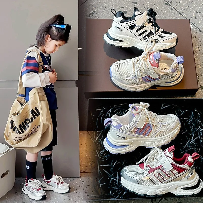 Scarpe sportive per bambini nuove scarpe da corsa traspiranti a rete singola comode primavera/estate 2024 per ragazzi e ragazze