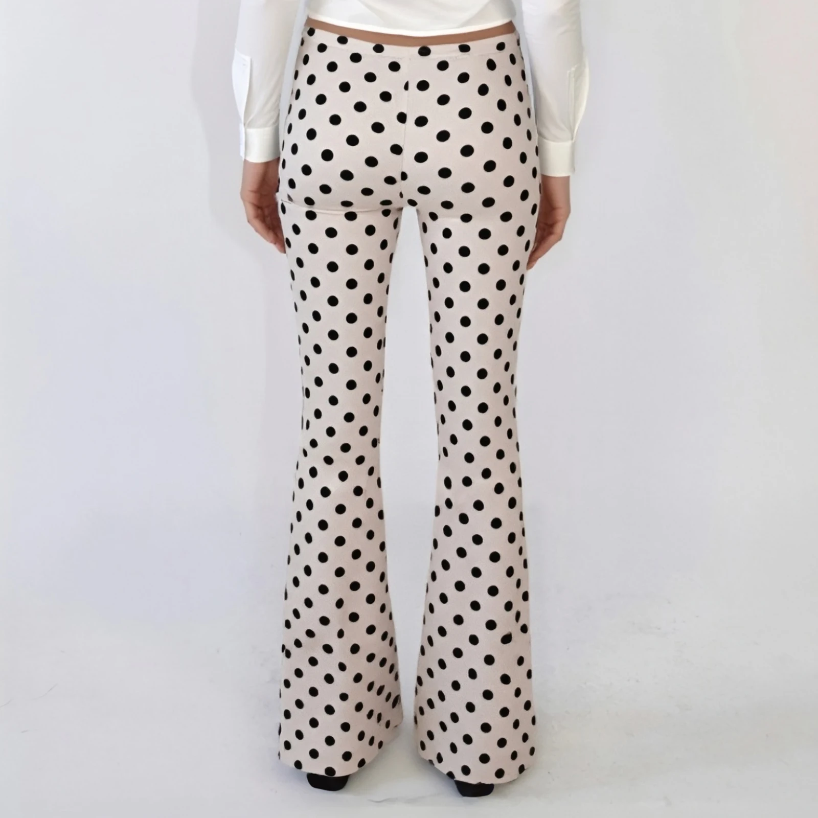Desginer Women's Dot Print Casual Pants Drawstring Low Waist Flare Leg Trousers for All Seasons