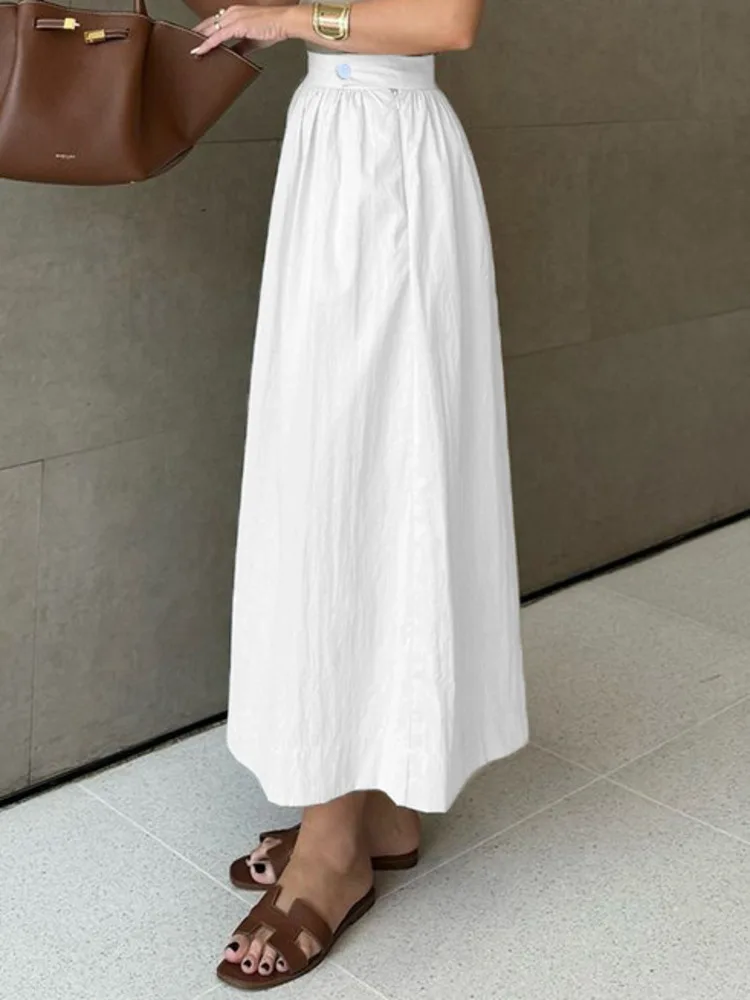 Simplicity White A-line Skirt Women Casual High Waist Loose Solid Color Long Skirts Fashion 2024 Autumn New Clothing