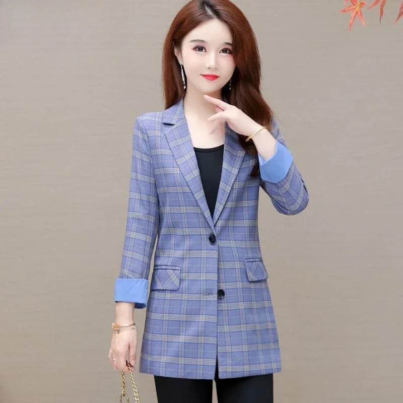 Künstlerischer Vintage-Blazer für Damen im Frühling und Herbst 2025, neuer karierter Blazer, entspannte Passform, mittellang, lässig, Wochenende, Arbeit, Pendeln, Anzugjacke