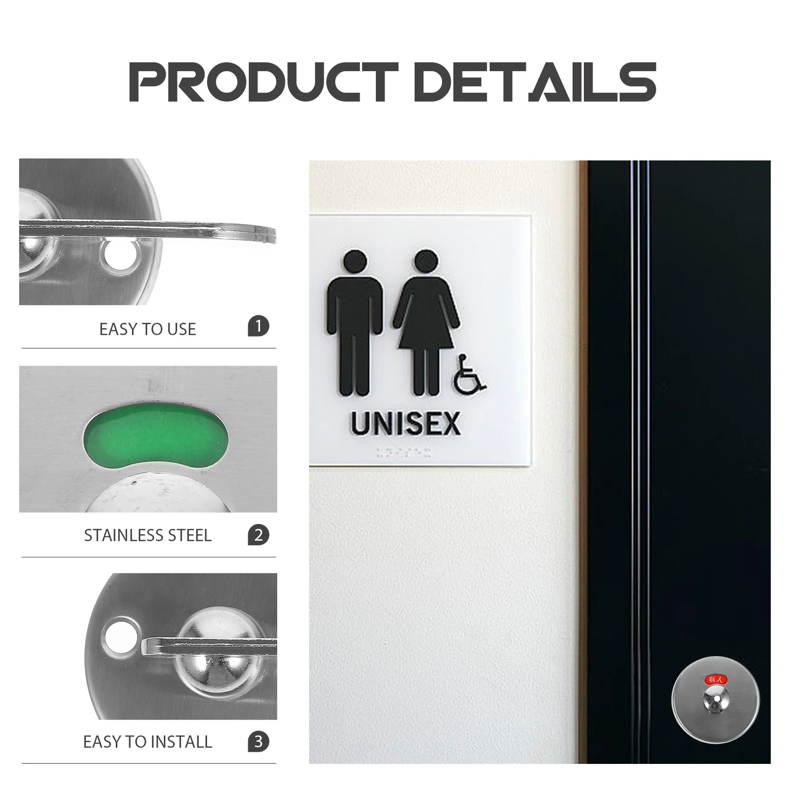 

Commercial Toilet Lock Heavy Duty Zinc Alloy Construction Occupied Sign for Bathroom Door Rv Shower Latch Partition Indicator