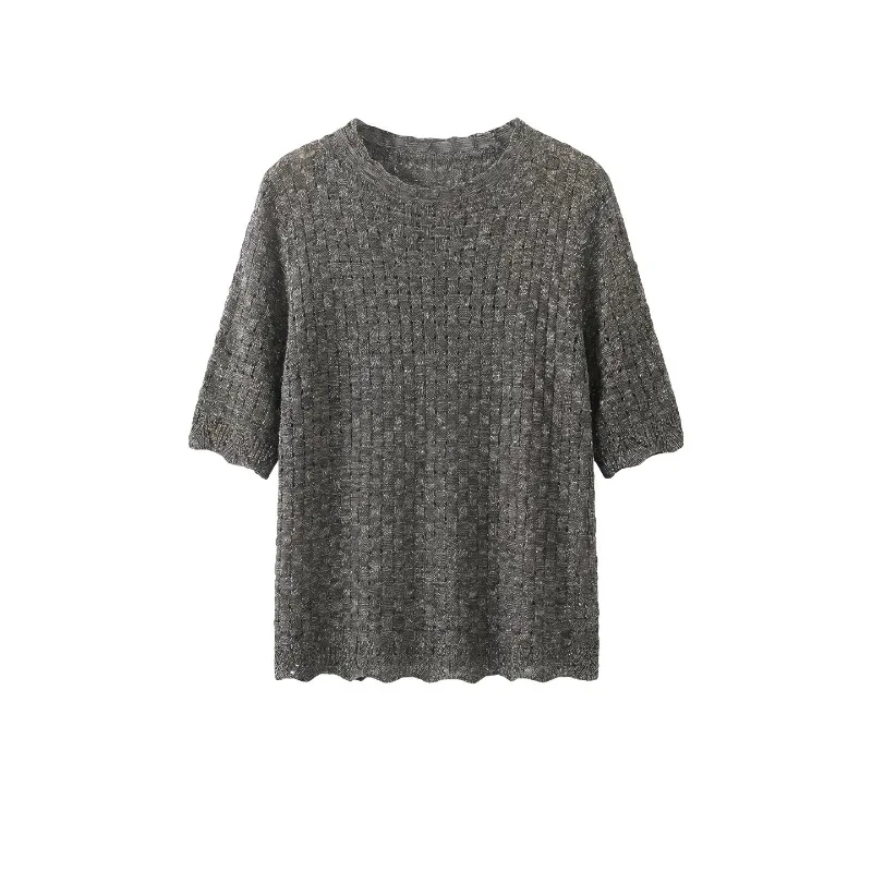 

Summer Fashion Knitted Blended Women's Hoodie, High Grade Knitted Short Sleeve, Comfortable and Breathable Retro Girls' Top