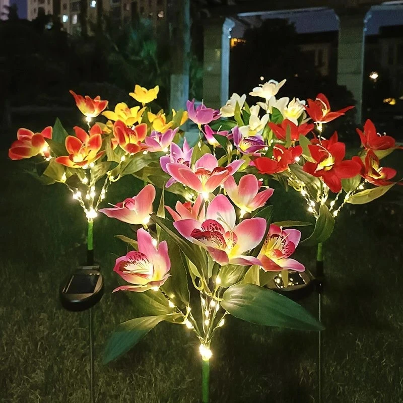 Solar LED Orchid Ground Light Artificial Flower Lamp Holiday Garden Summer Wedding Party Outdoor Yard Patio Decoration Lawn Lamp