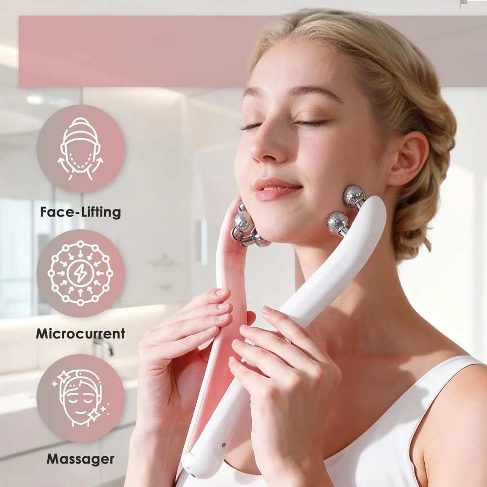 마이크로커런트 페이셜 마사지기 3D 롤러 얼굴 슬리밍 기기 V-페이스 탄력 및 리프팅 페이스 EMS 뷰티 페이셜 마사지기