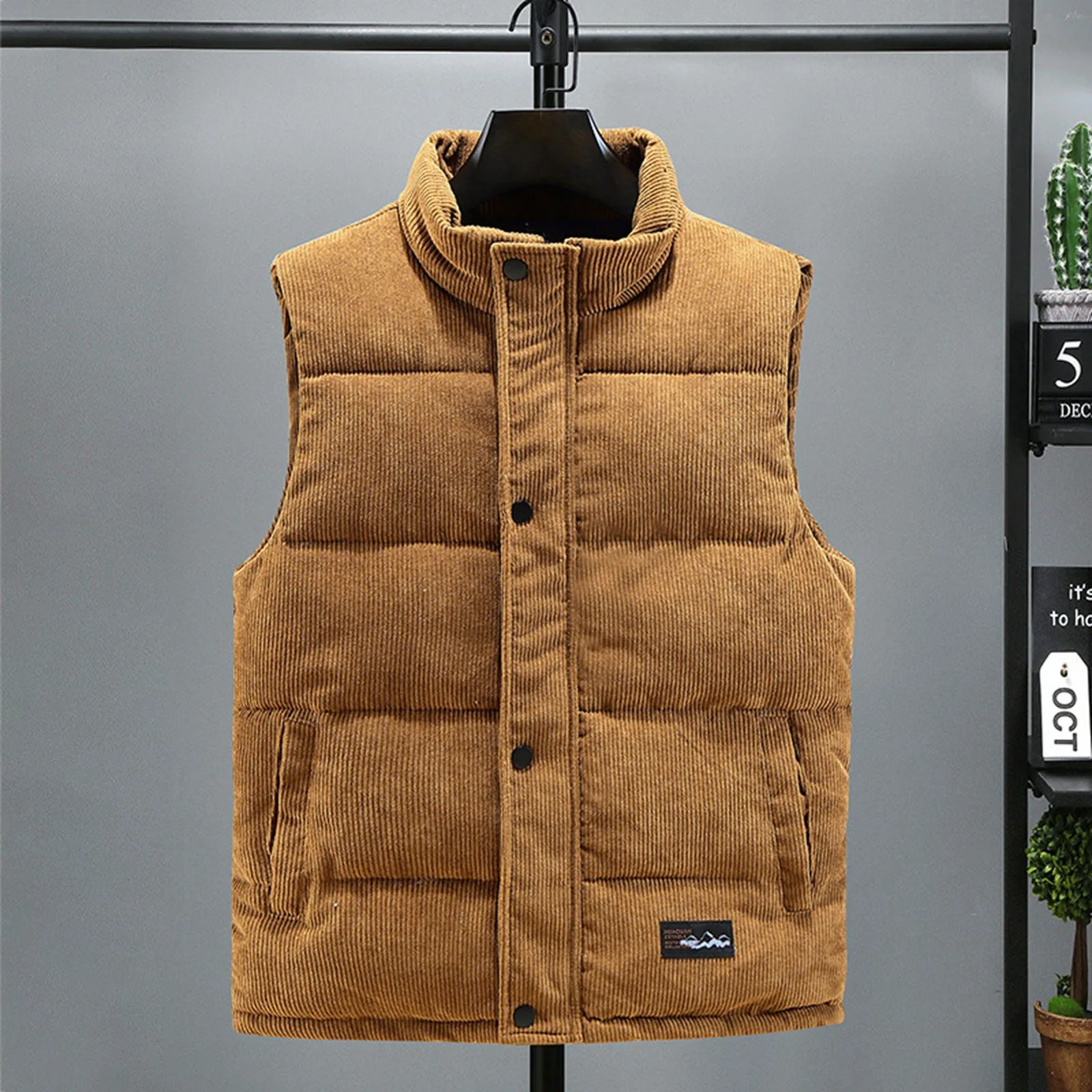 Gilet rembourré à col montant pour hommes, vêtements de travail en velours côtelé, veste en émail, manteau de fibre chaud, vêtements pour hommes, nouveau, automne, hiver, 2024