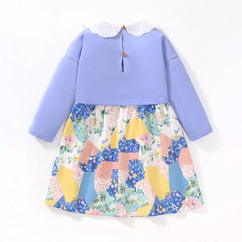 Little maven Autumn Baby Girls Kids Clothes Clothes Children\'s Clothing Pastoral style Cartoon Flowers Princess Dress Spring