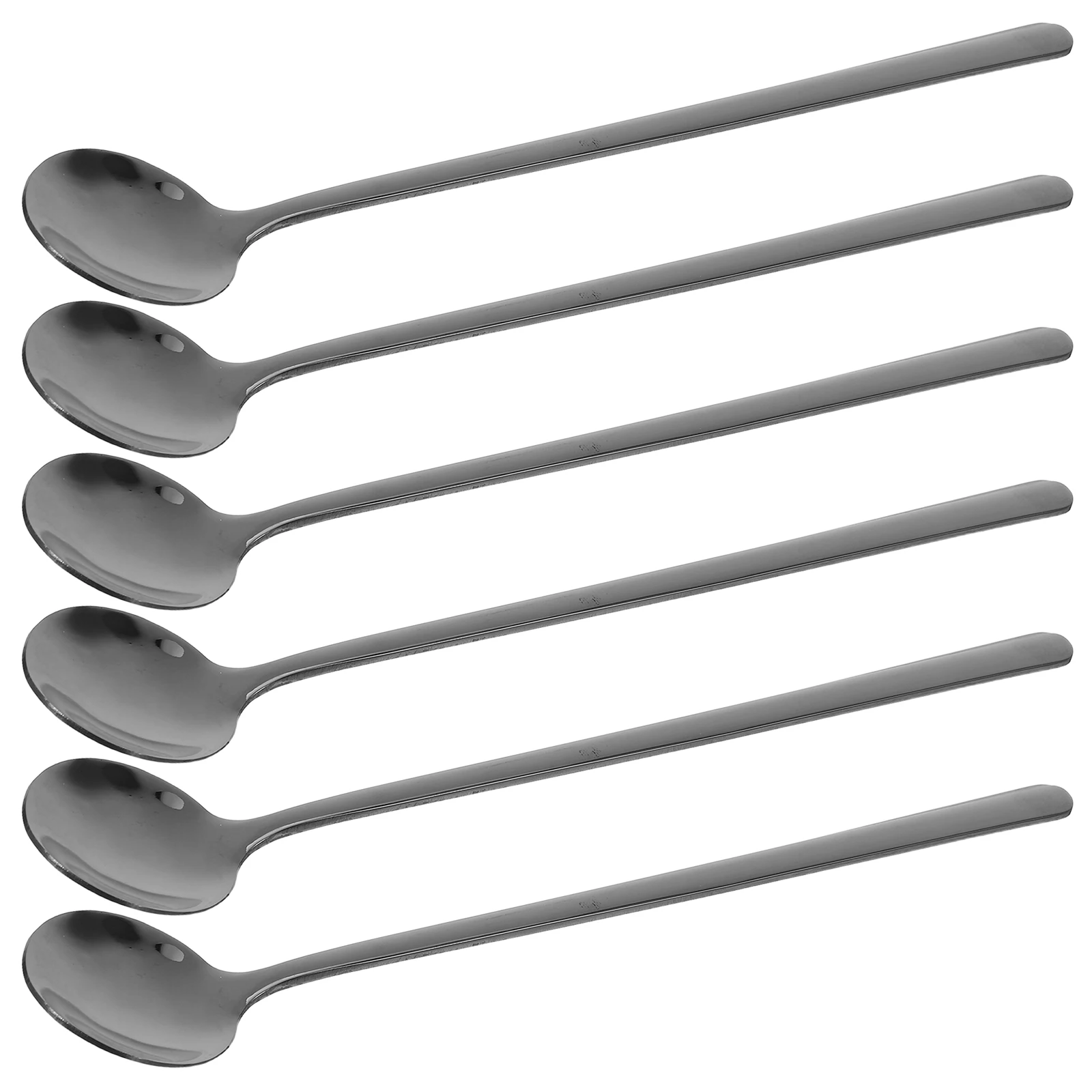 

6Pcs Elegant Black Stainless Steel Long Spoons for Coffee Tea Desserts Soup Honey Mixing Iced Drinks Kitchen Tools