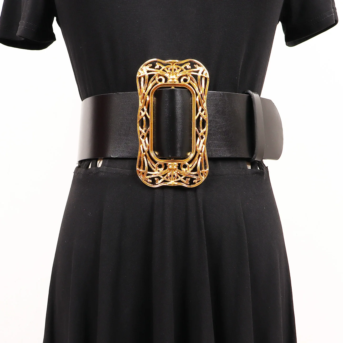 女性の新しいヴィンテージ牛革スーパーワイドベルト女性本革黒ドレスコートウエストカバー高級装飾ウエストバンド