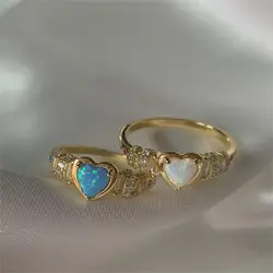 Luxurious Sky Blue Opal Ring 2024 New Fashion Stella Heart Zircon Woman Ring Party Jewelry Accessories