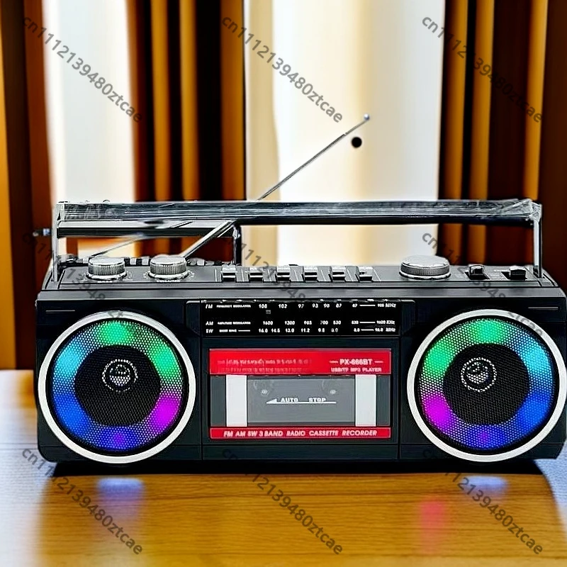 European Retro Cassette Recorder Radio Plug-in & Rechargeable Bluetooth Speaker With Light