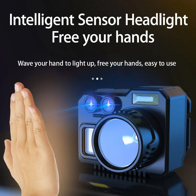 

Mini LED Headlight with Smart Sensor Rechargeable Headlamp 7 Lighting Modes Imitation Camera Function for Hiking Mining Fishing