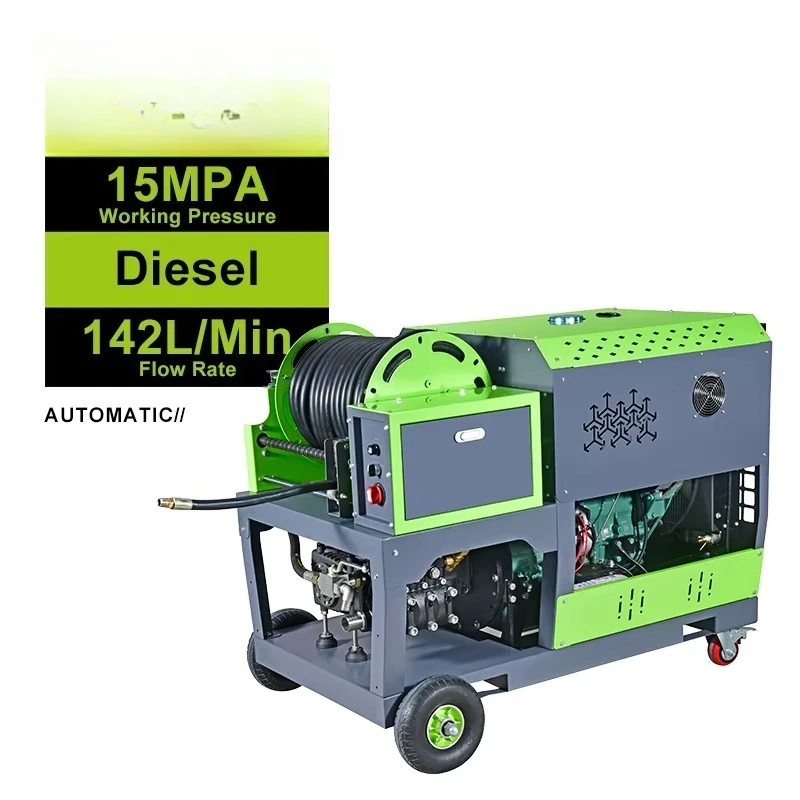 Powerful 142L/Min Four-Cylinder Pipe Unclogging High Pressure Water Sewer Jetting Machine for 300-1000Mm Pipe