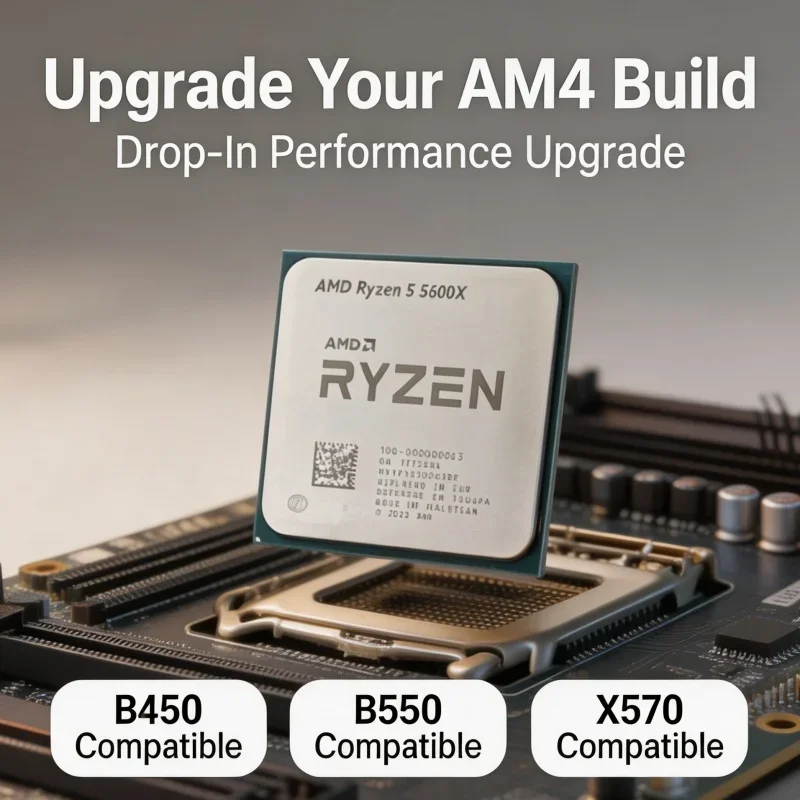 Ryzen 5 5600X Socket AM4 Desktop Processor 6‑Core 12‑Thread 4.6GHz Max Boost Tray CPU Without cooler