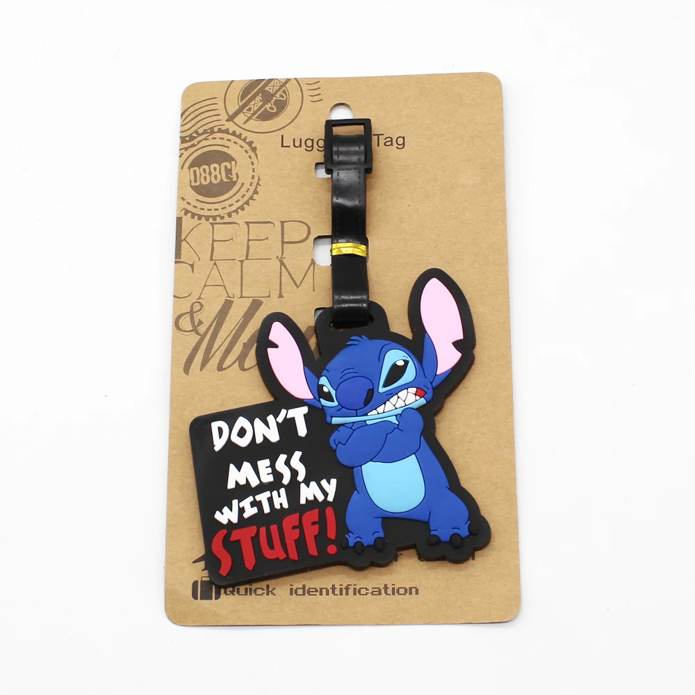 Cartoon Stitch Luggage Tag Disney Travel Accessories Portable Silicone Baggage Label ID Address Holder Boarding Backpack Pendant