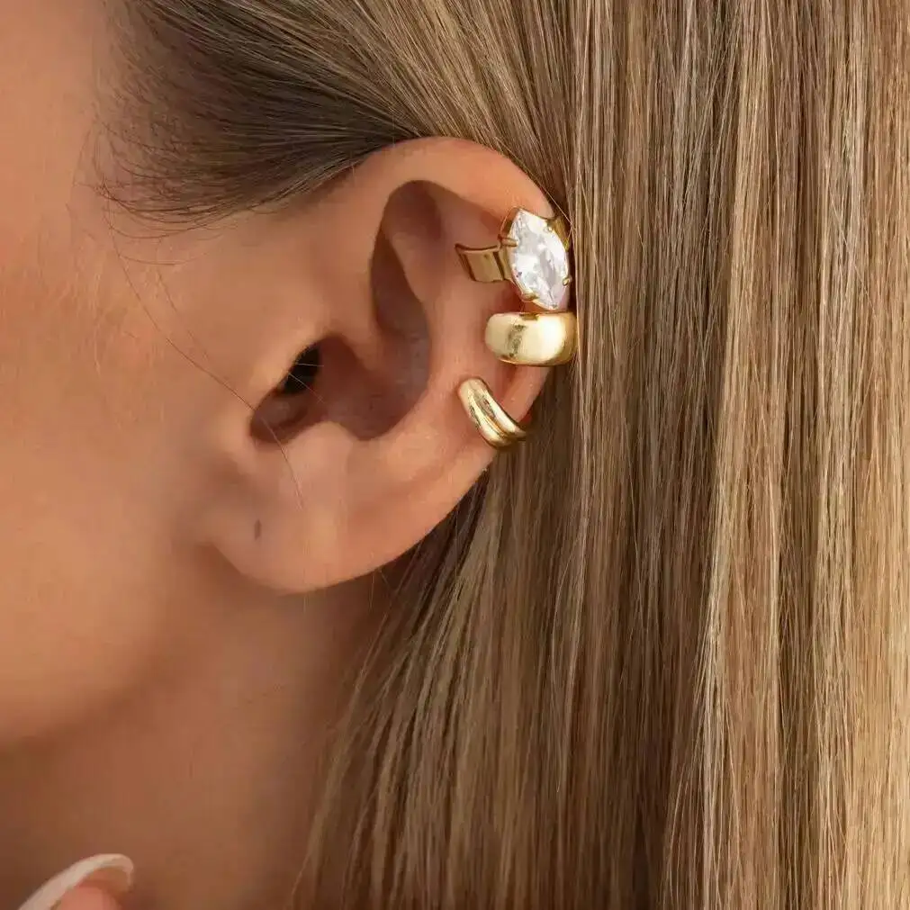 IngeSight.Z 3Pcs Exquisite Glass Drill U-shaped Non Piercing Ear Clips Women Fashion Banquet Jewelry   Clip Earrings Accessories