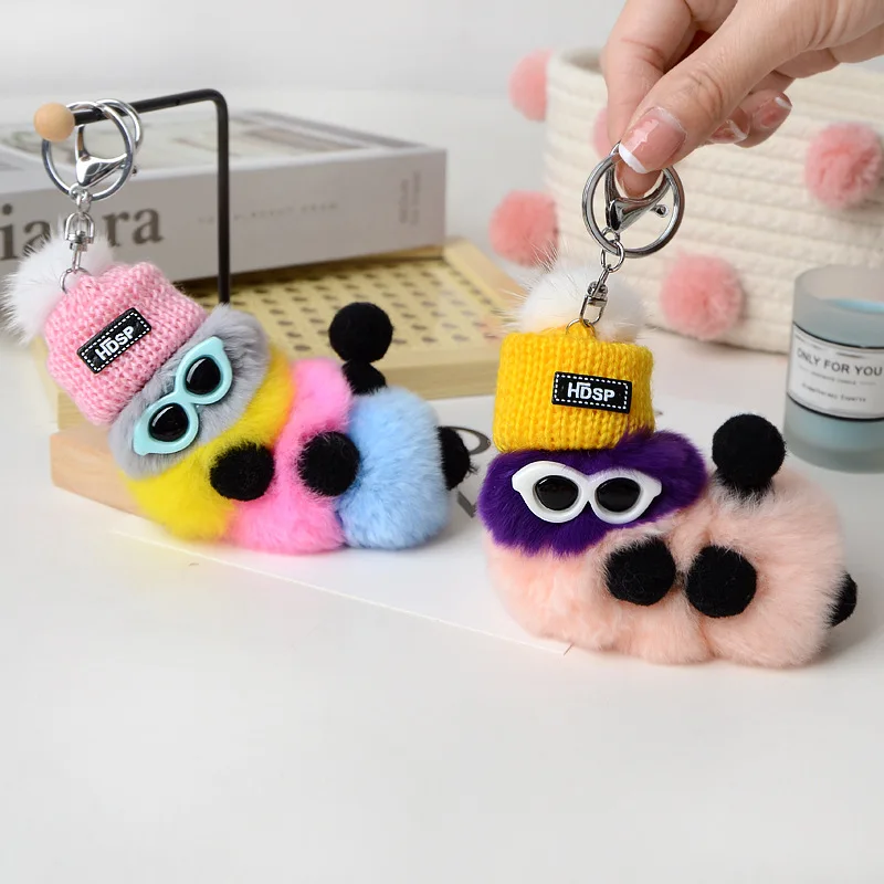 

New Cartoon Cute Rabbit Fur Pendant Keychain Plush Jewelry Rabbit Fur Ball Caterpillar Bag Ornament Mini Plush Keychain 10CM