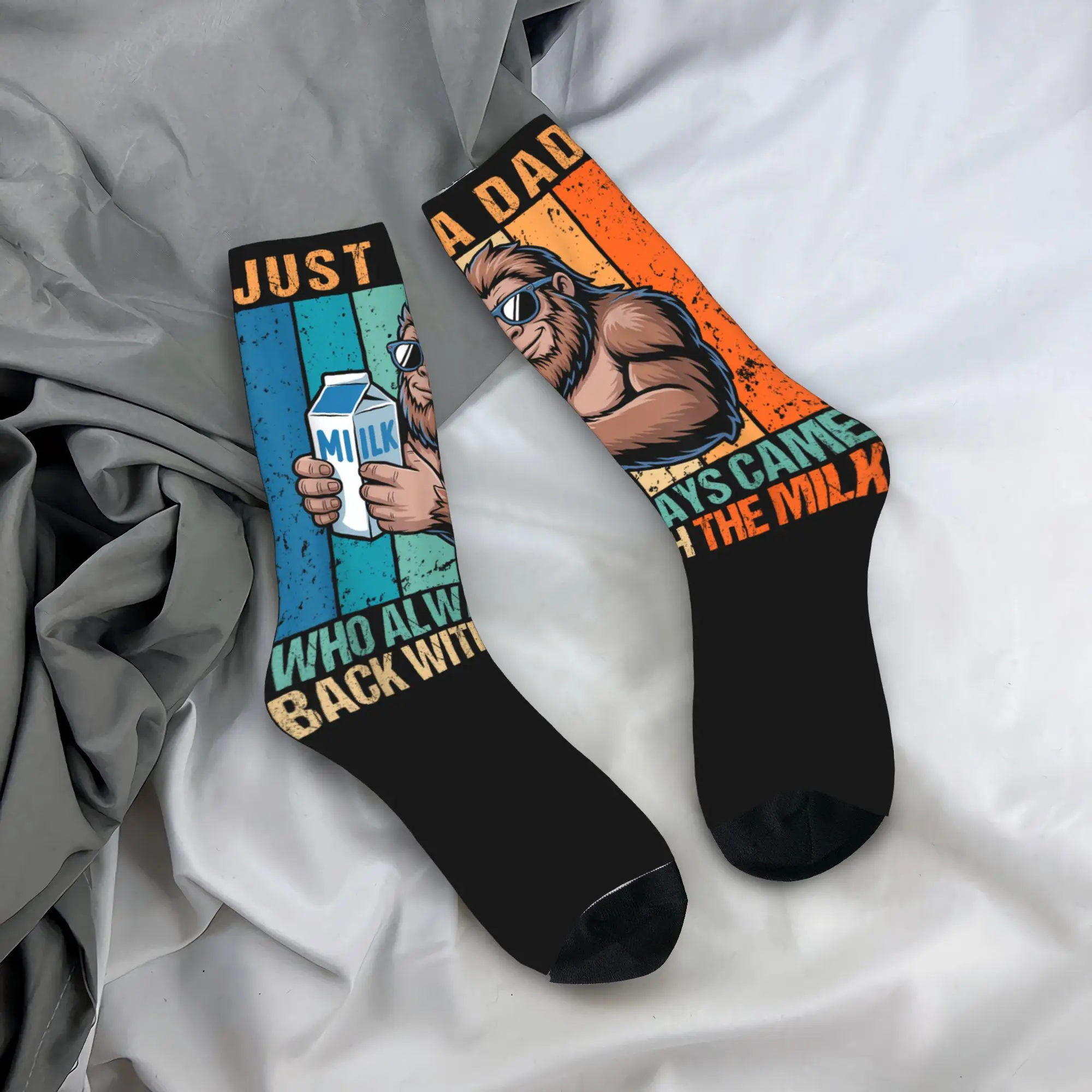 

Bigfoot Papa Just A Dad Who Always Came Back With The Milk Socks Funny Stockings Couple Warm Soft Skateboard Socks Skid Socks