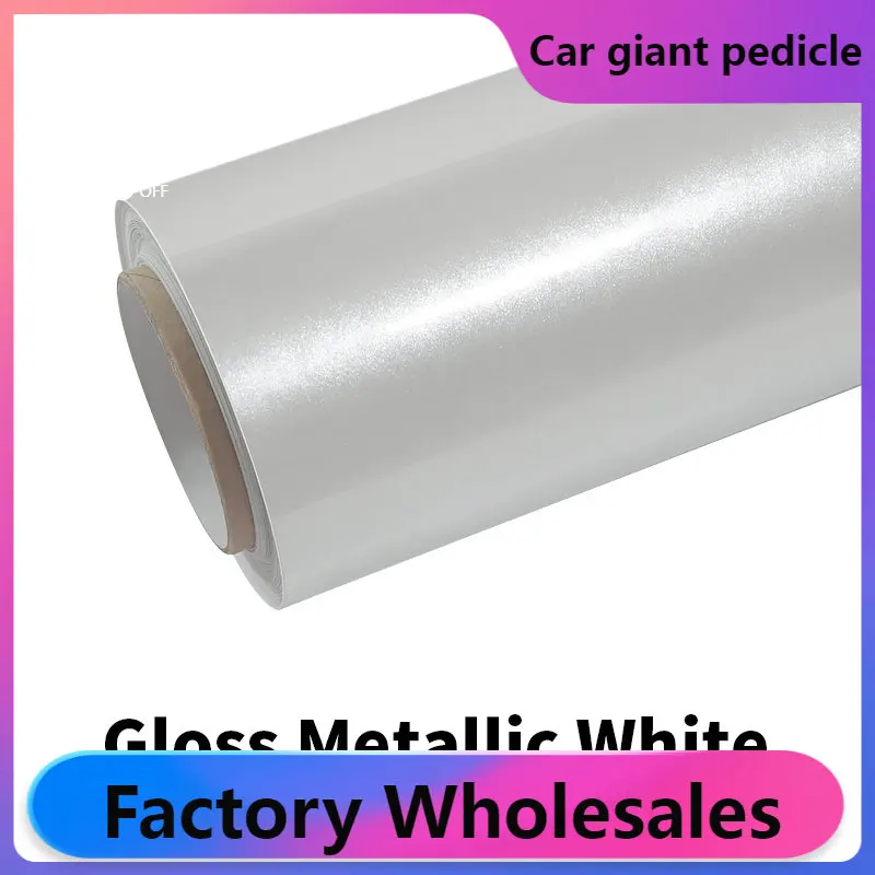 

Gloss Metallic White Vinyl Wrap film wrapping film bright 152*18m roll quality Warranty covering film voiture