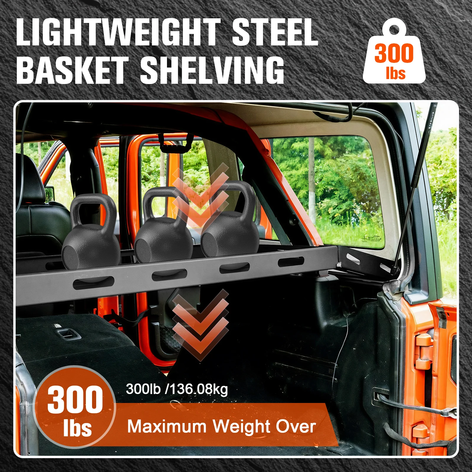 

Interior Storage Luggage Carrier Compatible for Wrangler JL 300 LBS Capacity Luggage Storage Basket Carrier for Camping Gear