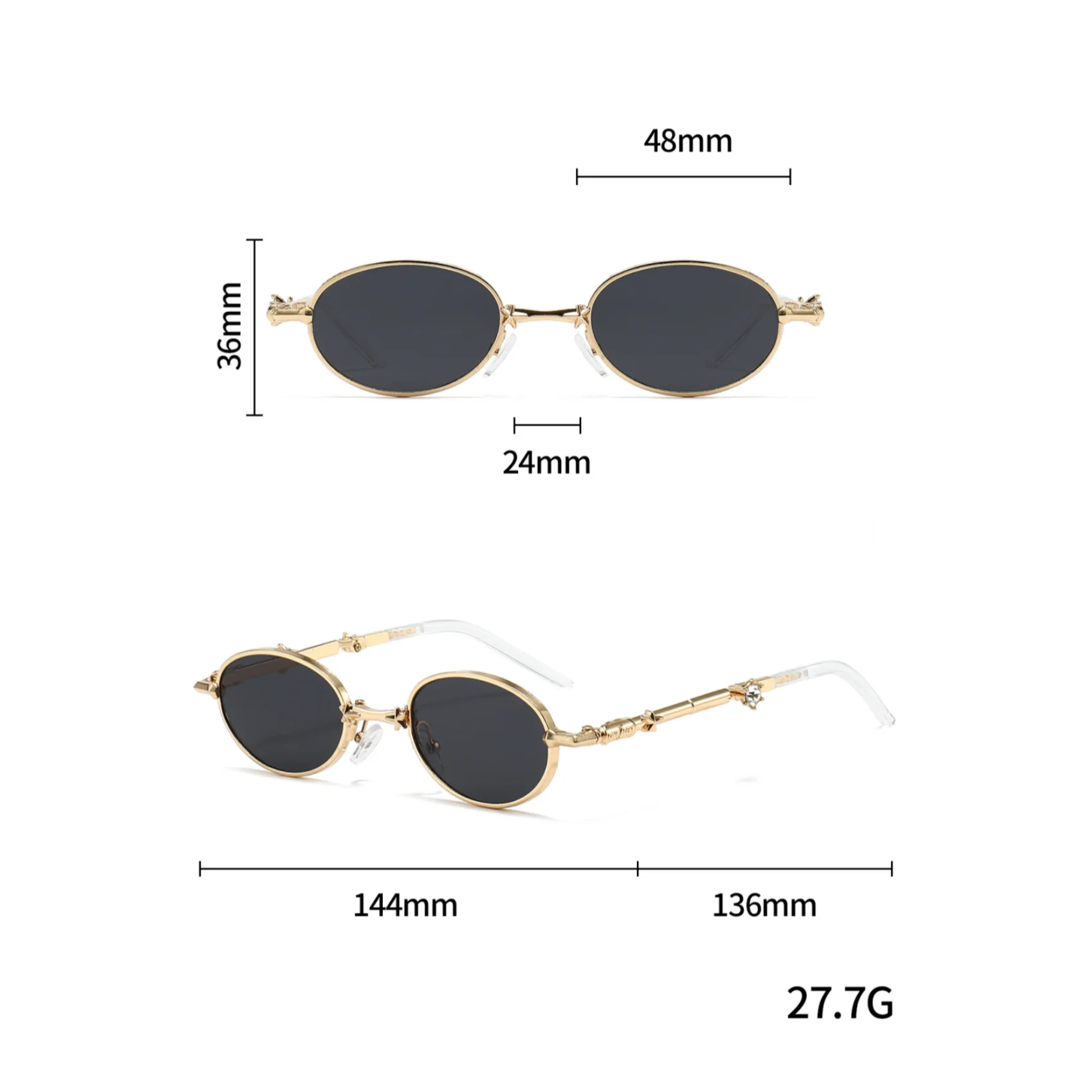 1 Stück Unisex Sonnenbrille Neue Faltbare Metall-Universalbrille Ovale Form Personalisiertes Vielseitiges Diamant-Verziertes Design Trendiges Street-Style-Design – Detail 8