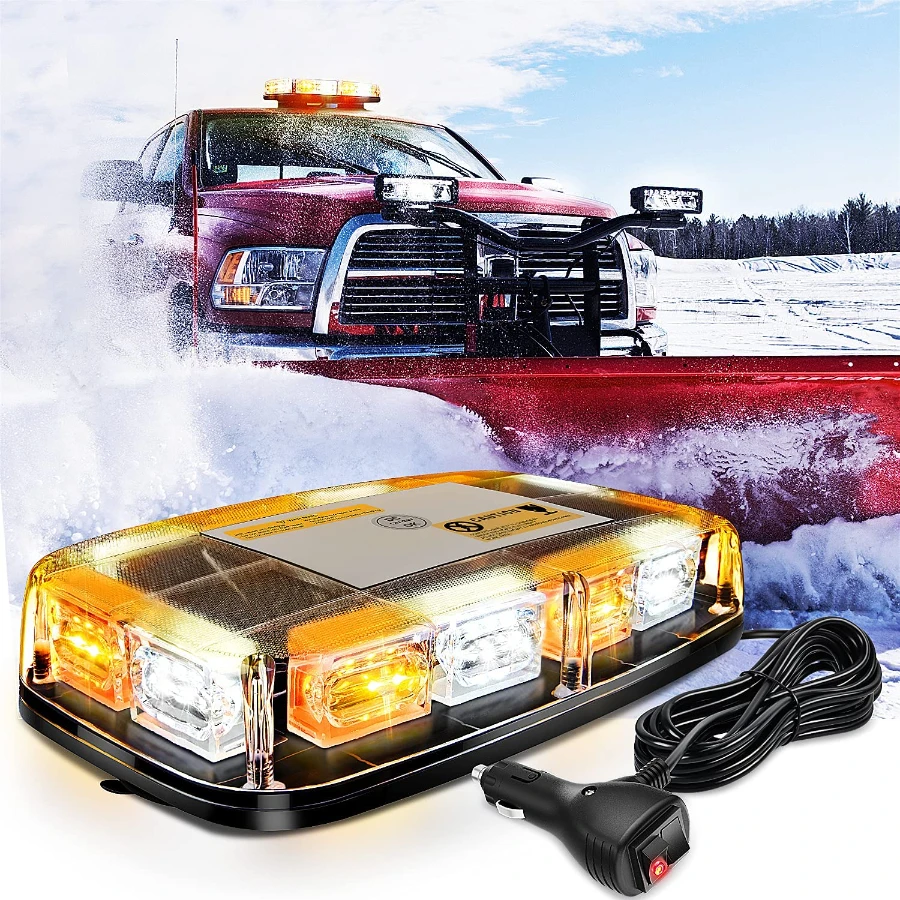 12inch Roof Top Strobe Lights 36LED Amber White Hazard Light Emergency Warning LED Flashing Light Bar12V24V Cars Trucks Tractors