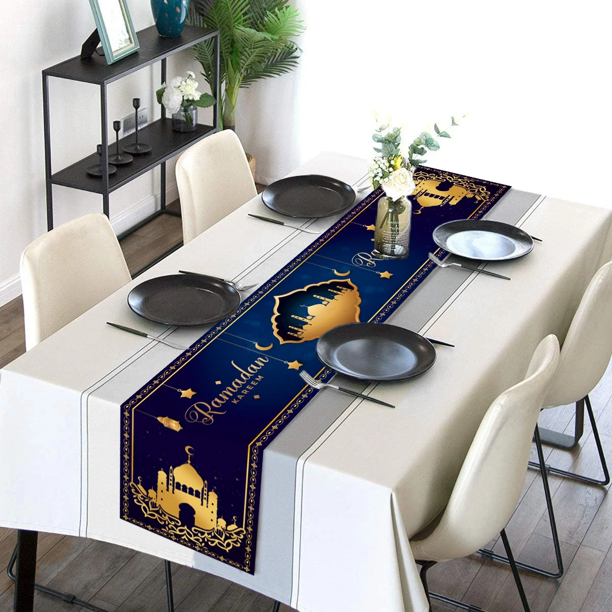 EID Mubarak Table Runner Ramadan Decorations For Home 2024 Ramadan Kareem Islamic Muslim Party Decoration Happy Eid Al Adha