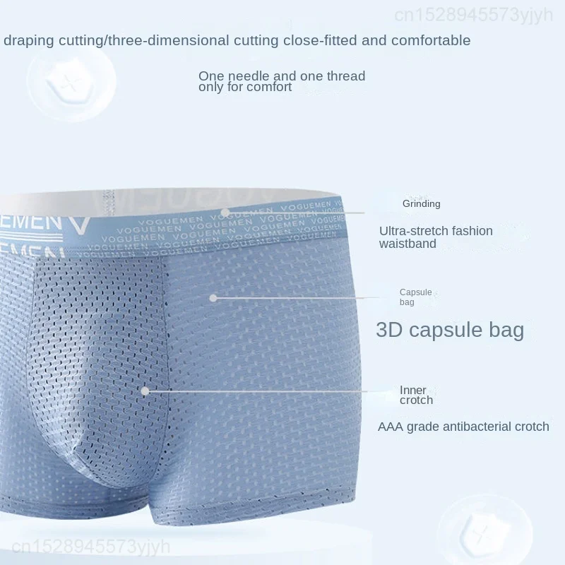 Youpin 3Pcs ชายนักมวยผู้ชายกางเกงขาสั้นนักมวยผู้ชายชุดชั้นในชายเซ็กซี่กางเกงนักมวย Homme น้ำแข็งตาข่ายผ้าไหม Boxershorts Plus ขนาดกางเกง