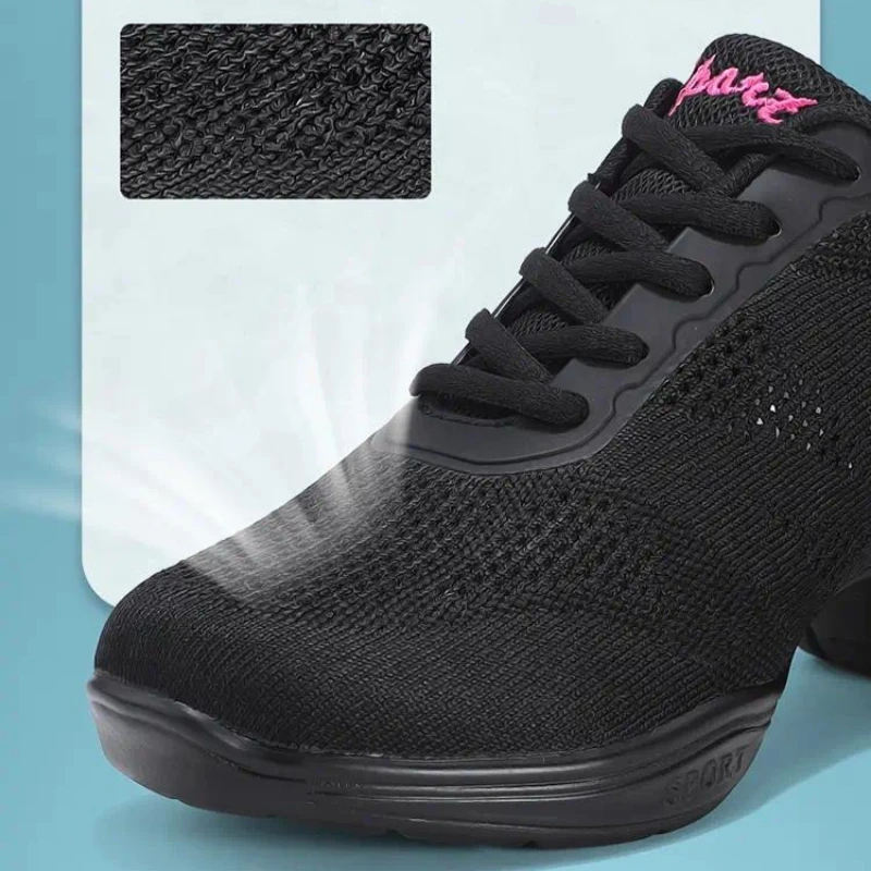 Fashion Women Air Cushion Modern Dance Shoes Breathable Mesh Jazz Dancing Shoes Lace Up Shockproof Ladies Casual Sneakers