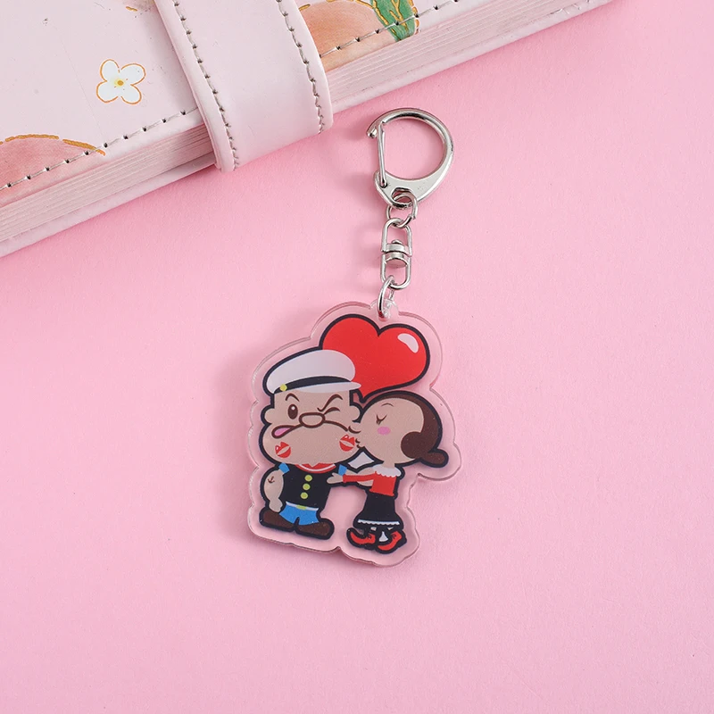 Popeye Sailor Anime Lilo and Stitch Pendant Keychains Holder Car Key Chain Key Ring Mobile Phone Bag Hanging Jewelry Gifts