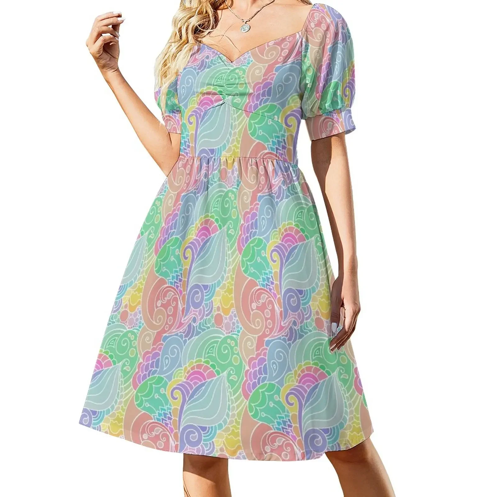 

Summer Vibes - Modern Hippie Oriental Pattern with Paisley Motives Short-Sleeved Dress woman dress women's luxury party dress