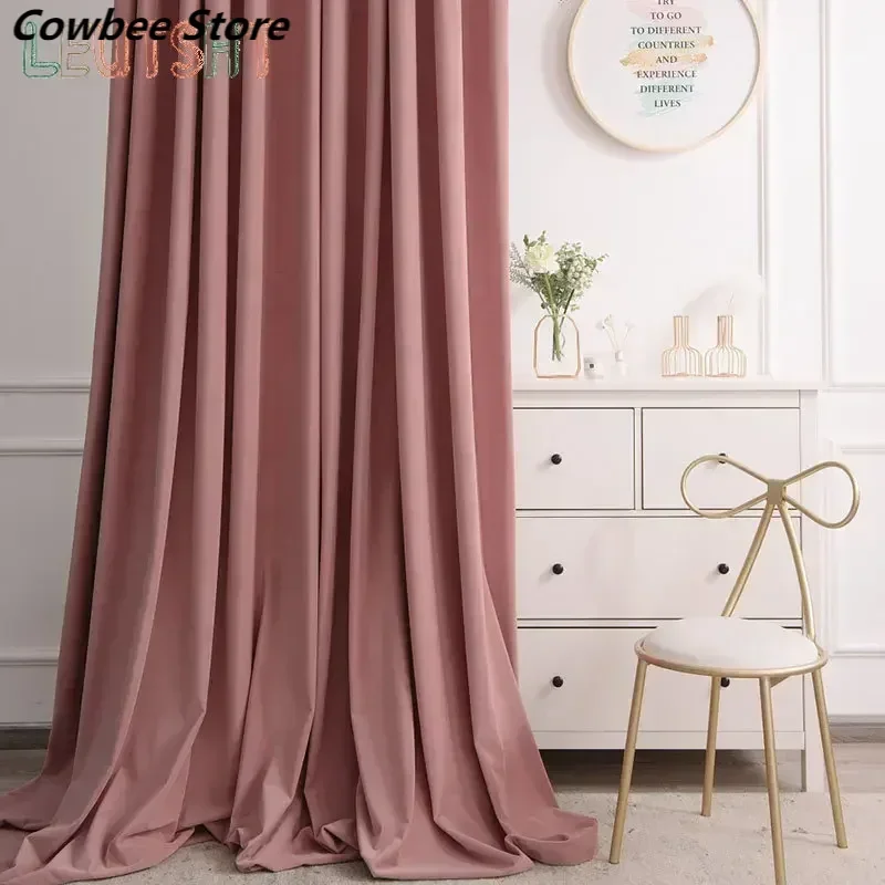 Custom Size Luxury Pink Velvet Curtains for Living Room Bedroom Dining Window Blackout Thicken French Window White Tulle Decor