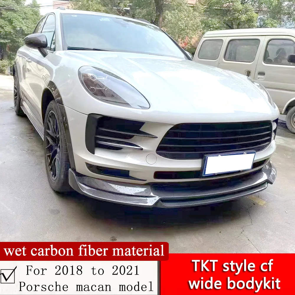 For 2018 to 2021 Porsche macan add TKT style cf wide bodykit wet carbon fiber front lip wheel eyebrow rear diffuser tail wing