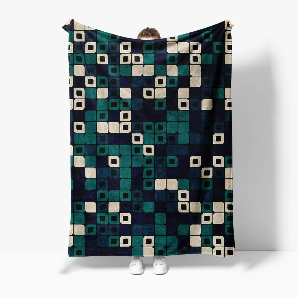 

Одеяло с геометрическим принтом, темно-синее, бирюзовое, квадратный узор, диван-кровать, декоративное покрывало для дивана, гостиной, спальни