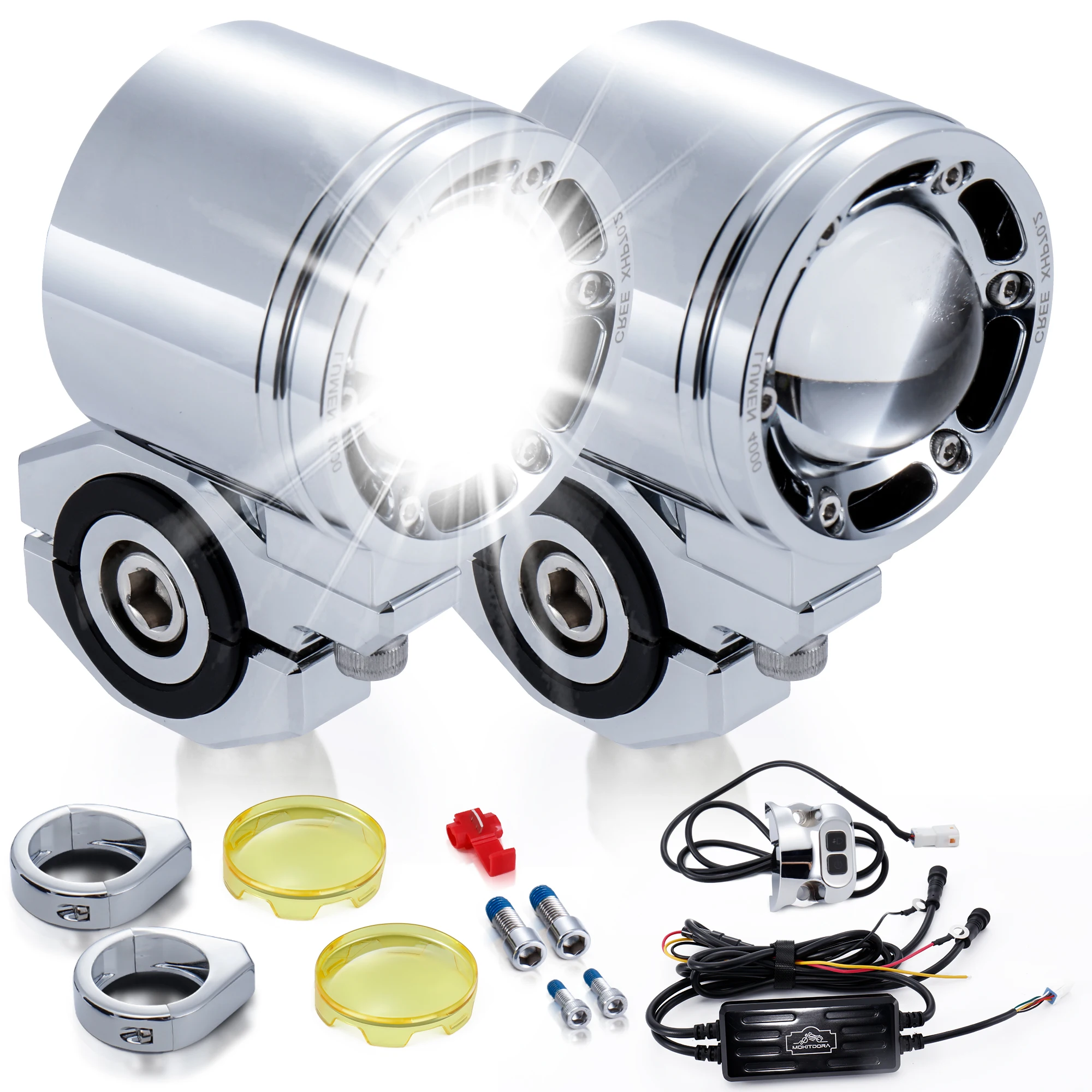 

A Pair Motorcycle Auxiliary Lights Led Spotlight Fog Light with Mount Brackets for Harley 49MM Front Fork 72W Waterproof