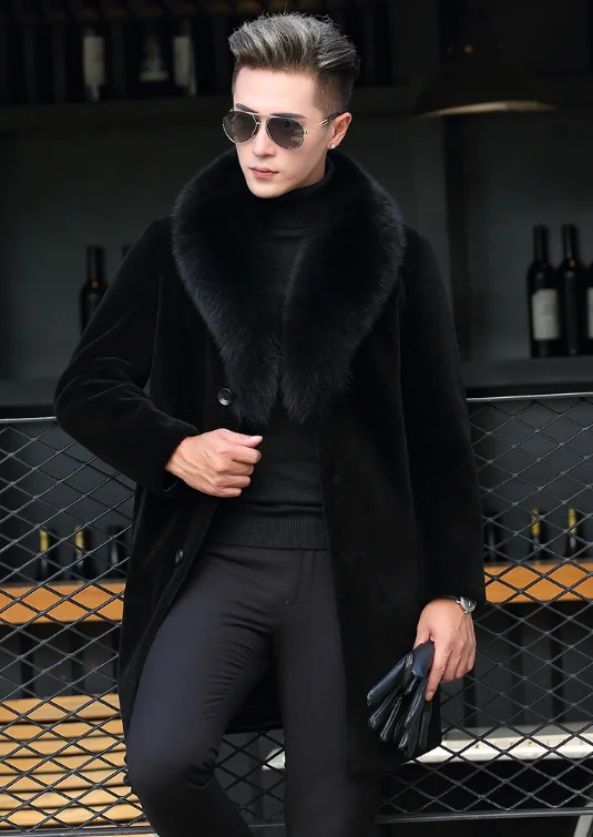 Wholesale Natural Sheep Fur Coat Custom Winter Warm Long Fur Coat Classic Style Luxury Mens Fur Coats