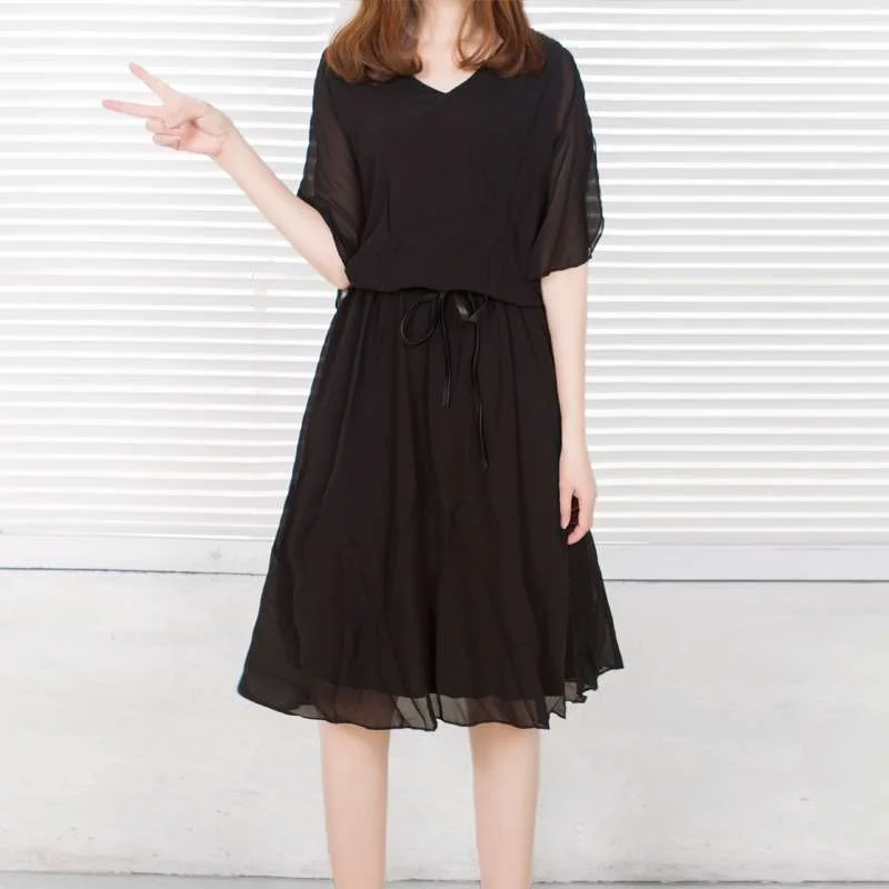 

Летнее шифоновое платье миди для полных женщин, приталенное, А-силуэт, хлопковое, с боковой молнией, для повседневной носки