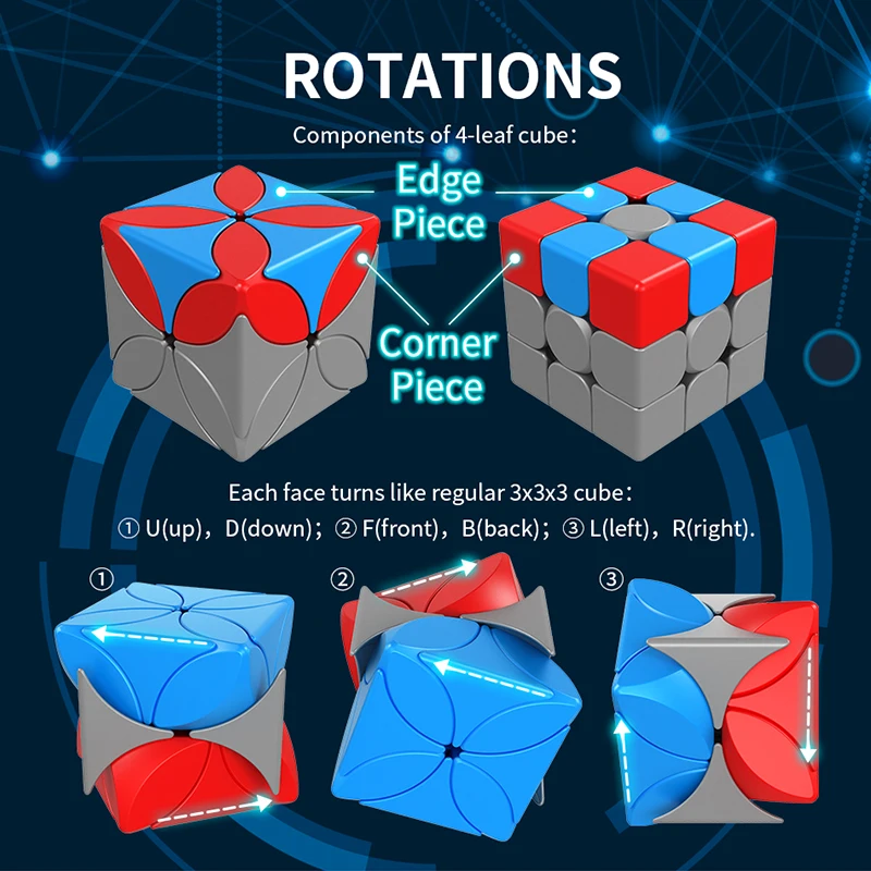 MoYu 네잎 클로버 매직 큐브, 스피드 퍼즐, 어린이 피젯 장난감, 스페셜 3 × 3 큐브, 매직 큐브, 어린이 선물