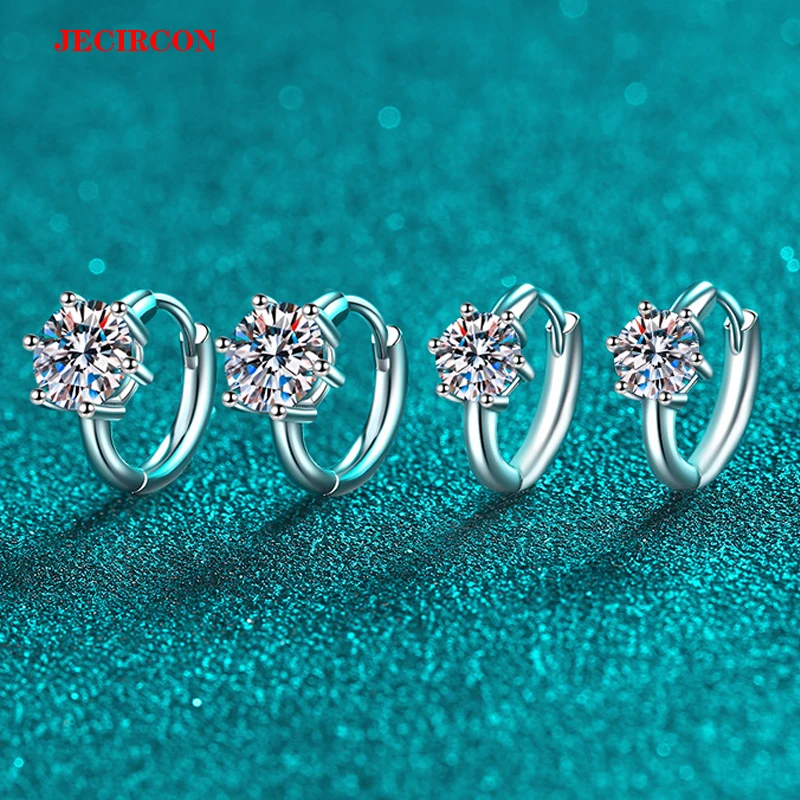 

Серьги-кольца JECIRCON из стерлингового серебра S925 со сверкающим круглым муассанитом, женские украшения, идеально подходят для повседневного ношения и праздничного ношения