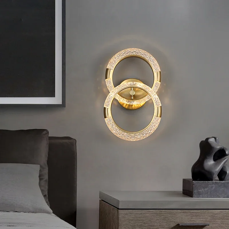 

JMZM Modern Minimalist Round Wall Lamp Golden Copper Wall Light Living Room Sofa Background Bedroom Bedside Aisle Sconce Lamp