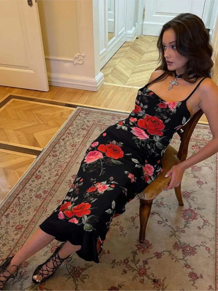 New Bodycon Package Hip Dress Boho Summer Fashion Elegant Vintage Causal Spaghetti Strap Print Beach Party Dresses Robe Femme