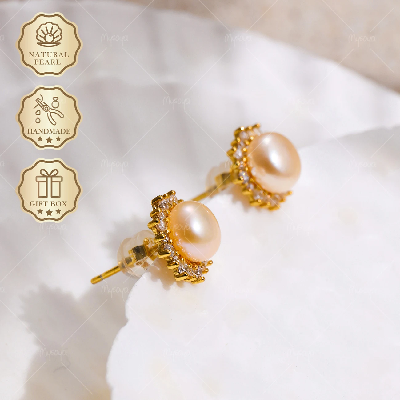 

MYSOYA 7-8mm Freshwater Pearl Stud Earrings Gold Sunflower Studs, Gift Box, Birthday Jewelry S370