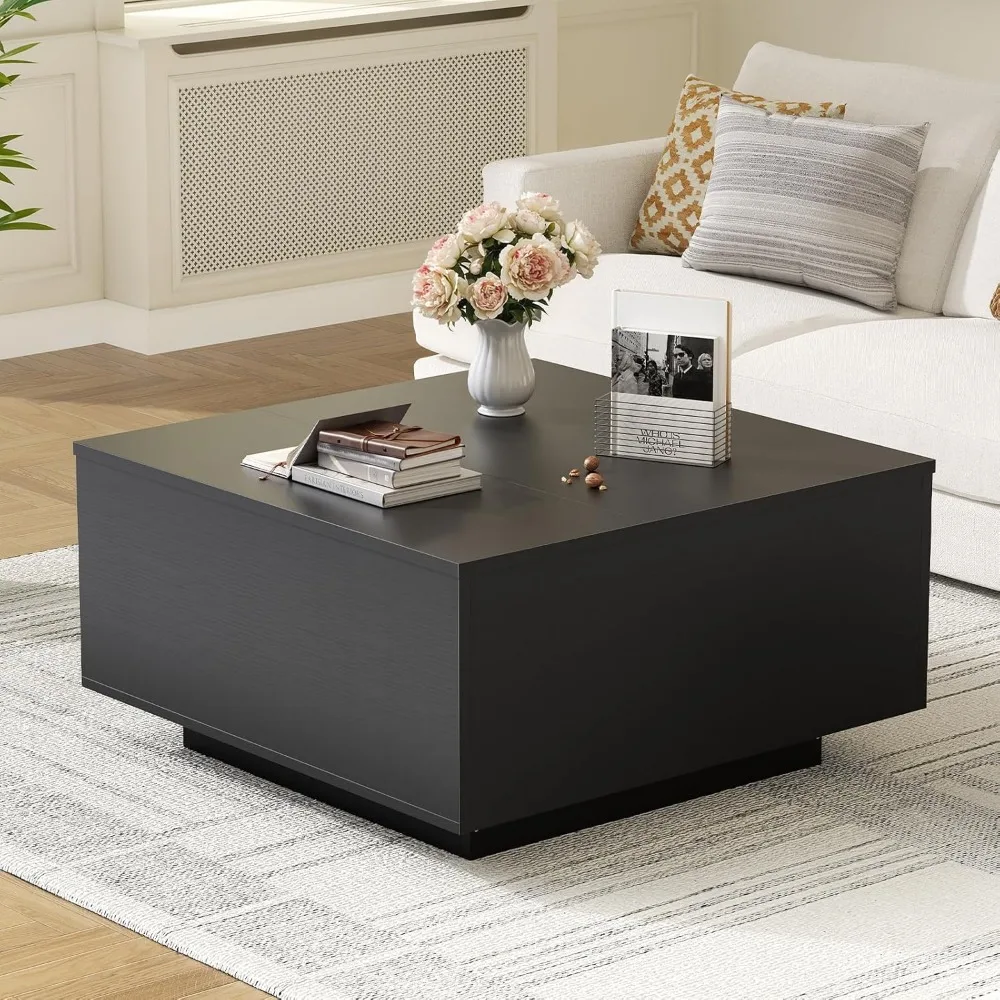 Farmhouse Style Square Wood Coffee Table with Hidden Storage Compartment, Lift Top Functionality for Added Convenience